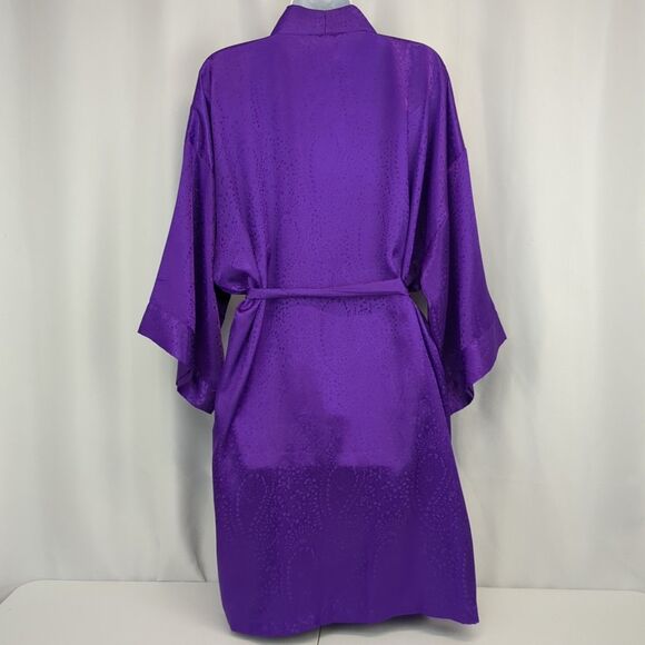 Vtg Victoria's Secret Gold Label Floral Jacquard Satin Purple Long Robe One Size - Picture 5 of 6